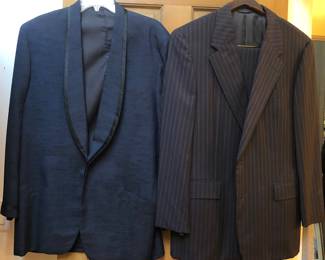 Vintage Peter Raney silk evening jacket, Nordstrom pinstripe suit