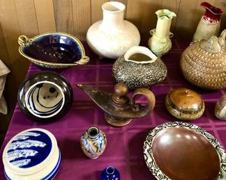 Studio pottery: Mark Hudak bowl, Bill & Vive Mohl genie lamp, Anne John bowl, weed vase & more