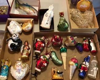 Figural glass Xmas ornaments