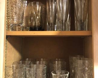 Glasses including Moretti stilleto tumblers (Italy)