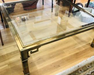 Mastercraft brass Asian-style coffee table with glass top (42” square, 16.5” high)
