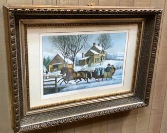 Newer Currier & Ives print in lovely old gilt frame (17” x 23” x 3” deep)