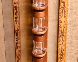 Digsmed Denmark wall mount spice jar set, vintage yardsticks