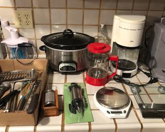 Crock-Pot, coffee makers, kitchen scales & utensils