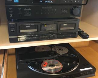 Sony FM-AM receiver STR-DE197, Technics double cassette deck RS-TR167, Technics 5-CD player SL-PC14