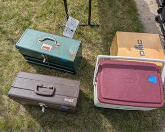 Vintage coolers, storage, and tool boxes