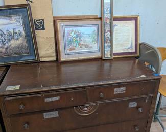 Vintage dresser with matching chest of drawers, and home decor/wall art