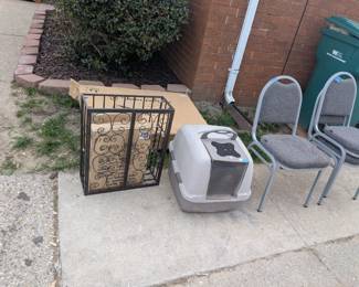 Chairs, shelf, and pet supplies