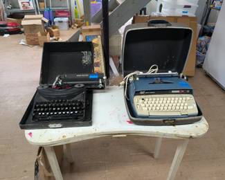 Vintage Remington typewriter and Smith-Corona Electra 110 typewriter, and handmade vintage desk ready to be refinished