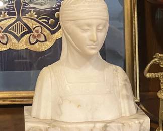 Marble and Alabaster Italian bust of Dantes muse, Beatrice, signed
