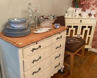 Pair of Antique painted french provincial chests made of cherry wood, Permacraft, Sanford Furniture Co, NC