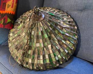 Green stained glass light fixture