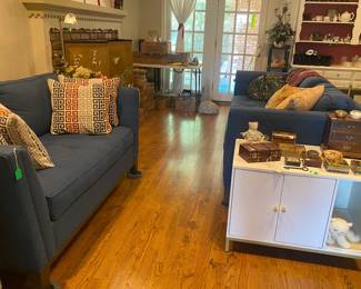 Matching couch and sofa, blue fabric