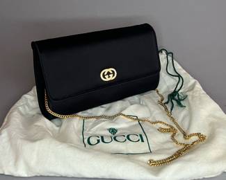 Vintage Gucci Black Satin Interlocking G Evening Bag