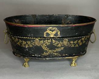 Vintage Hand Painted Toleware Cache Pot