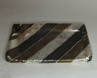 Vintage Whiting & Davis Gold Striped Mesh Metal Clutch Purse Evening Bag