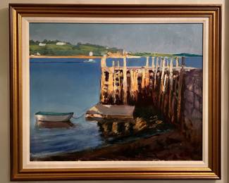 Seascape Oil on Canvas, Signed Illegible