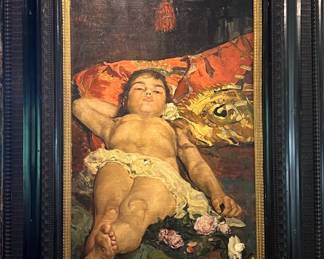 Oil on Canvas "Reclining Youth" Ricardo Villegas y Cordero (Spanish 1844-1921)