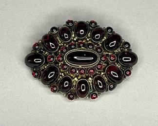Victorian Sterling Silver & Garnet Brooch Pendant Combination