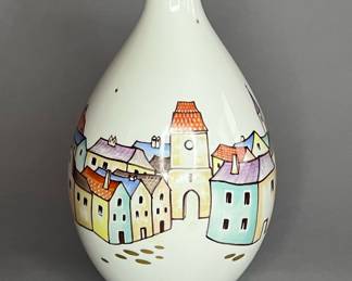 Mid Century Modern Hand Painted Augarten Wien “Cityscape” Porcelain Vase