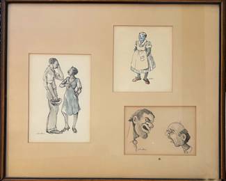 Framed Group of Sketches Drawings signed Wharton