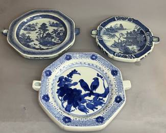 Vintage Chinese Blue & White Porcelain Warming Dishes