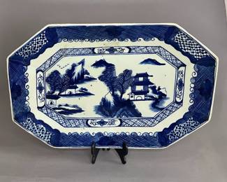 Vintage Chinese Blue & White Octagonal Platter