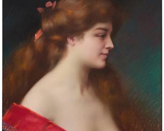 1059 Delphin Enjolras (1857-1945) Portrait of a woman Pastel on paper wrapped over canvas Signed upper right: D. Enjolras 24" H x 19.75" W Estimate: $2,000 - $3,000