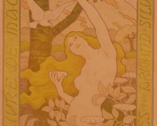 1122 Paul Berthon (1872-1909) "Le Livre de Magda, Poesies par Armand Silvestre," circa 1898 Lithograph in colors on creme wove paper From the edition of unknown size Unsigned; with the artist's initials and address, and the work's title, all printed in the image as part of the stone; Chaix, Paris, France, prntr., with their address and logo printed in the margins just outside the lower edge of the image, also as part of the stone; inscribed "Paul Berthon Lithographie" in pencil, in another hand, along the lower margin edge Image: 22.25" H x 15" W; Sheet: 25.625" H x 19.75" W Estimate: $300 - $500