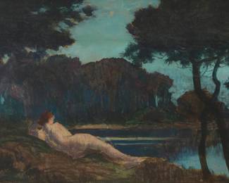 1263 Émile-René Ménard (1862-1930) "Repose," circa 1900 Oil on canvas Unsigned; titled and dated on a gallery label affixed to the frame's verso 15.75" H x 31" W Estimate: $600 - $800