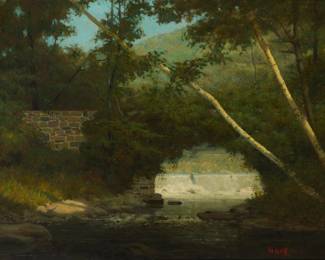 1173 Walter Griffin (1861-1935) Stream through a verdant landscape, 1896 Oil on canvas laid to canvas Signed and dated lower right: W. Griffin 1896 20" H x 28" W Estimate: $1,000 - $1,500