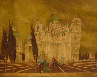 1270 Félix Varlamishvili (1903-1986) View of the Cathedral, Baptistery, and Tower, Pisa Oil on canvas Signed lower right: Varla 18" H x 24" W Estimate: $2,000 - $3,000