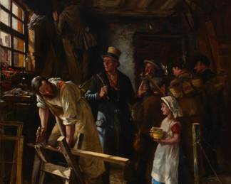1364 19th Century British School The frame maker Oil on canvas laid to canvas Unsigned 43.375" H x 33.375" W Estimate: $1,000 - $2,000