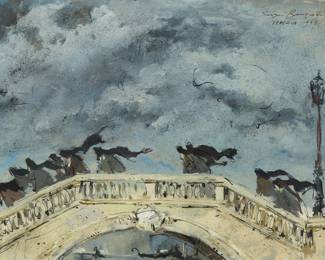 1273 Sergei Bongart (1918-1985) "Venezia," 1963 Watercolor, gouache, and ink on paper Signed, titled, and dated upper right: Sergei Bongart / 1963 Sight: 20.25" H x 27.25" W Estimate: $700 - $900