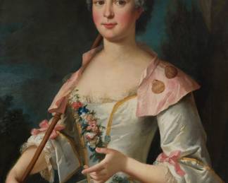 1056 In the manner of François-Hubert Drouais (1727-1775) Allegorical portrait of a woman as Venus (possibly Princess Sophie of France) Oil on canvas, presumably laid to canvas Appears unsigned 31.75" H x 25.5" W Estimate: $1,500 - $2,500