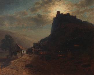 1171 Gevorg Bashinjaghian (1857-1925) Hillside village, 1916 Oil on canvas laid to canvas Signed, dated, and inscribed in Cyrillic lower left: Bashinjaghian 1916 "Tiblisi" 33.5" H x 41" W Estimate: $8,000 - $12,000