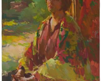 1326 Sergei Bongart (1918-1985) Portrait of a woman in a floral shawl Oil on canvas Unsigned; inscribed with technical notations in Cyrillic on the stretcher 40" H x 32" W Estimate: $600 - $800