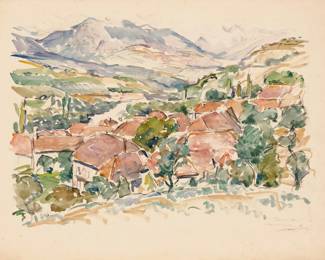 1206 Paul Rivoire (1902-1984) "Treminis (Près) Village des Moulins" (The Windmill Village near Treminis) Watercolor on paper Signed and titled lower right: Paul Rivoire Sight: 19" H x 24.75" W Estimate: $800 - $1,200