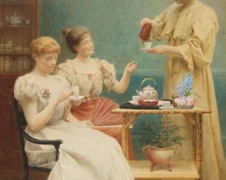 1330 George Arthur Gaskell (1842-1925) "Time for Tea," 1901 Watercolor and pencil on paper Signed and dated lower left: GA Gaskell / 1901; titled by repute Sight: 28.5" H x 20.5" W Estimate: $800 - $1,200