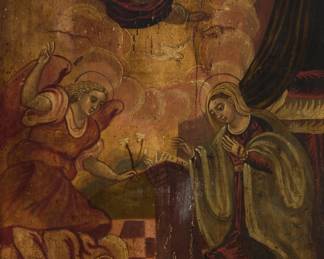 1290 18th Century or earlier Venetian-Cretan School The Annunciation Oil on panel Unsigned 16.5" H x 14.25" W Estimate: $600 - $800
