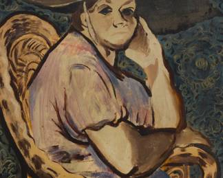 1328 Janice Biala (1903-2000) "Paysanne, chapeau niçois," 1933 Oil on panel Signed lower right: Biala; titled on a portion of a typed label affixed verso 22" H x 16" W Estimate: $600 - $800