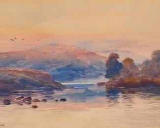 1176 Samuel Peter Rolt Triscott (1846-1925) A lakeside landscape Watercolor on paper Signed lower left: S.P. Rolt Triscott Sight: 9.25" H x 13.75" W Estimate: $600 - $800