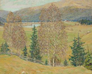 1196 William Henry Singer Jr. (1868-1943) "Gray Day Norway," 1915 Oil on canvas Signed and dated lower left: W.H. Singer Jr. / 1915 -; titled in pencil on the stretcher 39.75" H x 41.5" W Estimate: $3,000 - $5,000