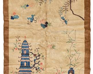 1360 A Chinese pictorial rug 1930s Wool on cotton foundation 8' 9" L x 6' 1" W Estimate: $600 - $800