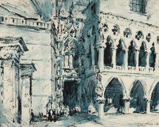 1272 Sergei Bongart (1918-1985) "Venezia (Doge's Palace)," circa 1963 Watercolor, gouache, and ink on paper Signed and inscribed or titled "Venezia" lower right: Sergei Bongart; titled more extensively and dated "c. 1963" on a label affixed to the frame's backing paper Sight: 19.25" H x 26" W Estimate: $700 - $900