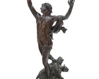 1276 Raoul Charles Verlet (1857-1923) "La Douleur d'Orphée" (Orpheus' Sorrow) Patinated bronze Signed in the casting: Raoul Verlet; impressed foundry mark: F. BARBEDIENNE Fondeur 49.25" H x 20" W x 20" D Estimate: $2,000 - $3,000