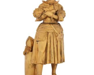 1049 A French gilt bronze model of Joan of Arc praying After Marie Christine Caroline Adélaïde Françoise Léopoldine d'Orléans (1813-1839) Late 19th/early 20th century Unmarked Depicted clad in armor before battle 12.75" H x 5.75" W x 4.875" D Estimate: $800 - $1,200