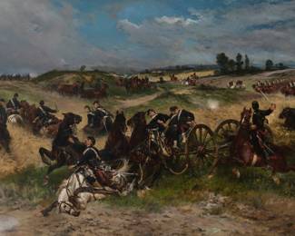 1091 James Alexander Walker (1819-1889) "The Fray Of Battle" (or "The Franco-Prussian War") Oil on canvas laid to canvas Signed lower right: James A. Walker; titled by repute 27.75" H x 39.5" W Estimate: $3,000 - $5,000