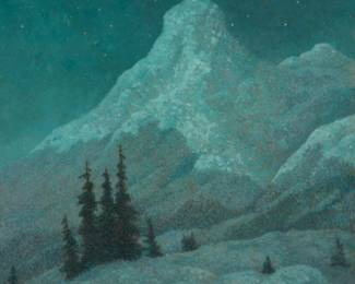 1199 William Henry Singer Jr. (1868-1943) "A Winter Night" (Norway), 1926 Oil on canvas laid to canvas Signed and dated lower left: W.H. Singer Jr. / -1926-; titled in pencil on the frame's verso 41.5" H x 39.75" W Estimate: $3,000 - $5,000