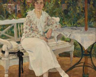 1325 Ernst Burmester (1877-1917) "Narka," 1913 Oil on canvas Signed and dated lower right: E Burmester 13; inscribed by another hand on an old label affixed to the stretcher: "Ernst Burmester / NARKA / Loan by Lawton / Parker / Insure" and on another label "Mr. / Lawton Parker" 45.5" H x 39.5" W Estimate: $2,000 - $3,000